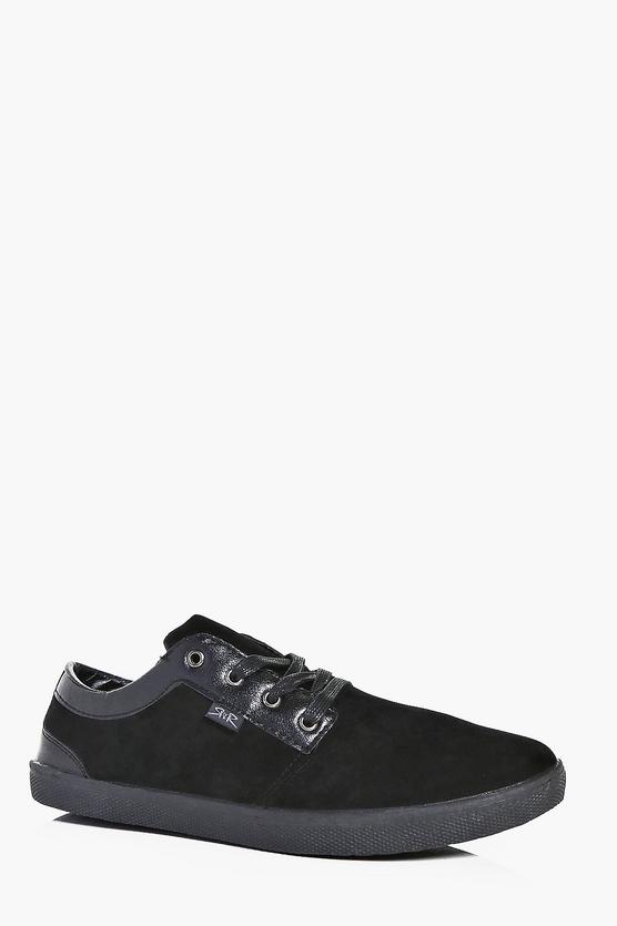 Suede And Pu Panelled Lace Up Plimsoll